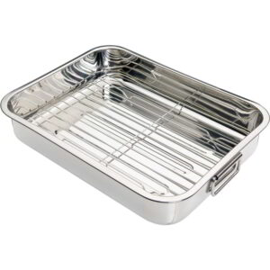 KitchenCraft Stainless Steel Roasting Pan with Rack 35x28x6.5cm