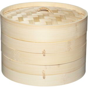 KitchenCraft World of Flavours Oriental Two Tier Bamboo Steamer and Lid 20cm (8")