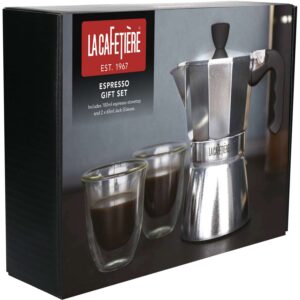 Espressokann alumiinium 180ml ja 65ml 2 klaasi kinkepakendis La Cafetiere
