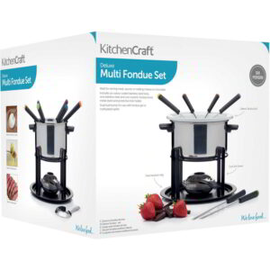 KitchenCraft Deluxe Fondue Set with Two Bowls Stand Burner and Six Forks