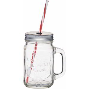 Home Made 450ml Traditional Glass Drinks Jar with Clear Straw