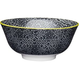KitchenCraft Glazed Stoneware Bowl Black Floral 15.5x7.5cm