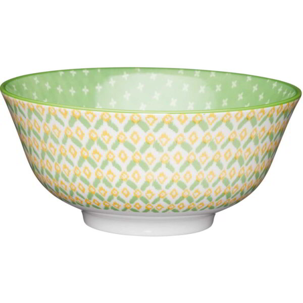 KitchenCraft Glazed Stoneware Bowl Green Geometric 15.5x7.5cm