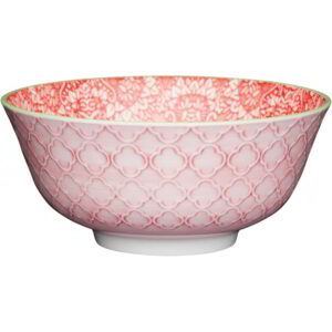 KitchenCraft Glazed Stoneware Bowl Red Damask 15.5x7.5cm