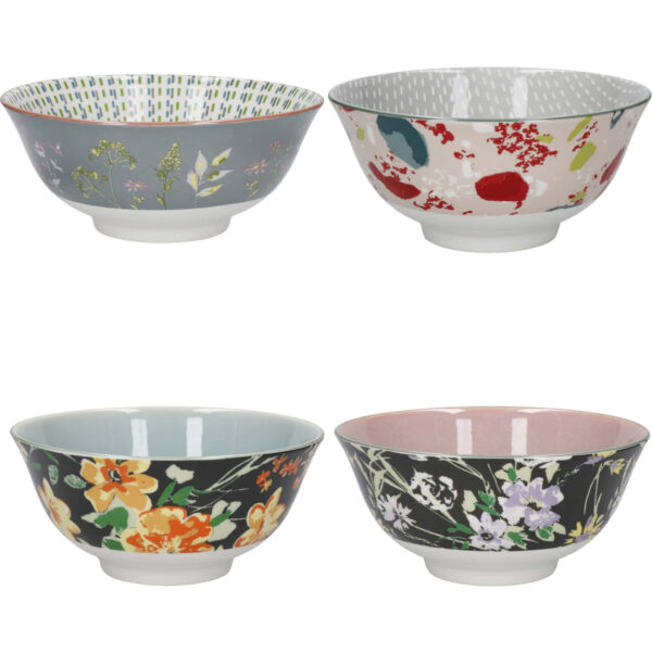 KitchenCraft Glazed Stoneware Bowl Set of 4 Floral 15.5x7.5cm