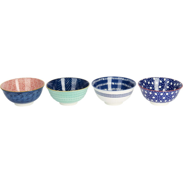 KitchenCraft Glazed Stoneware Bowl Set of 4 Red and Blue Hues 15.5x7.5 cm