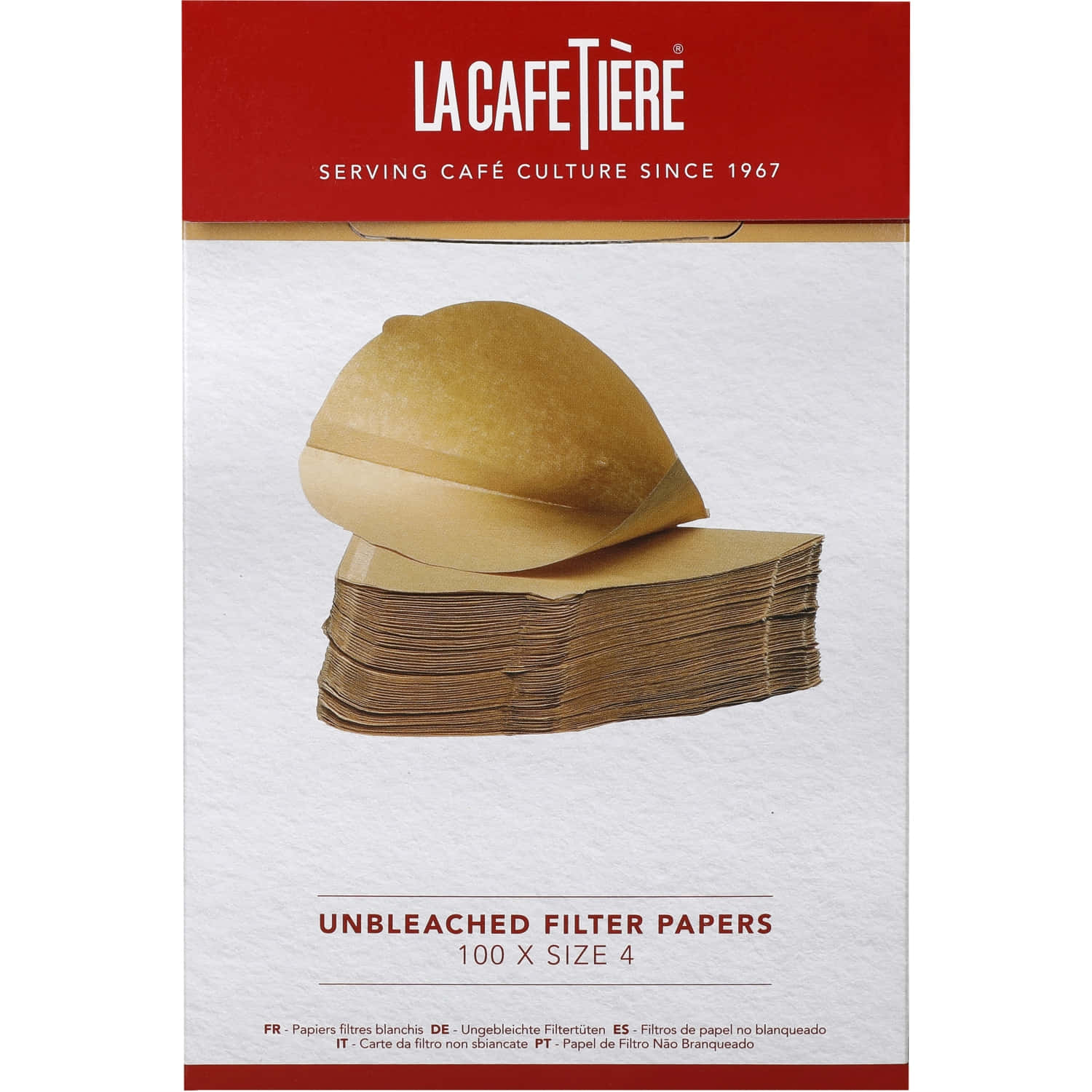 La Cafetière Unbleached Coffee Filter Papers Size 4 100 pieces