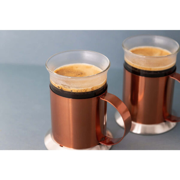 La Cafetière Glass 200ml Polished Copper Finish Glass Cups Set of Two
