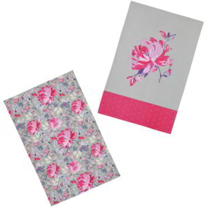 KitchenCraft Grey Flower Tea Towels Set of Two 70x47cm