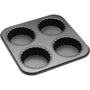 MasterClass Non-Stick Four Hole Tartlet Pan with Loose Bases 26x26cm