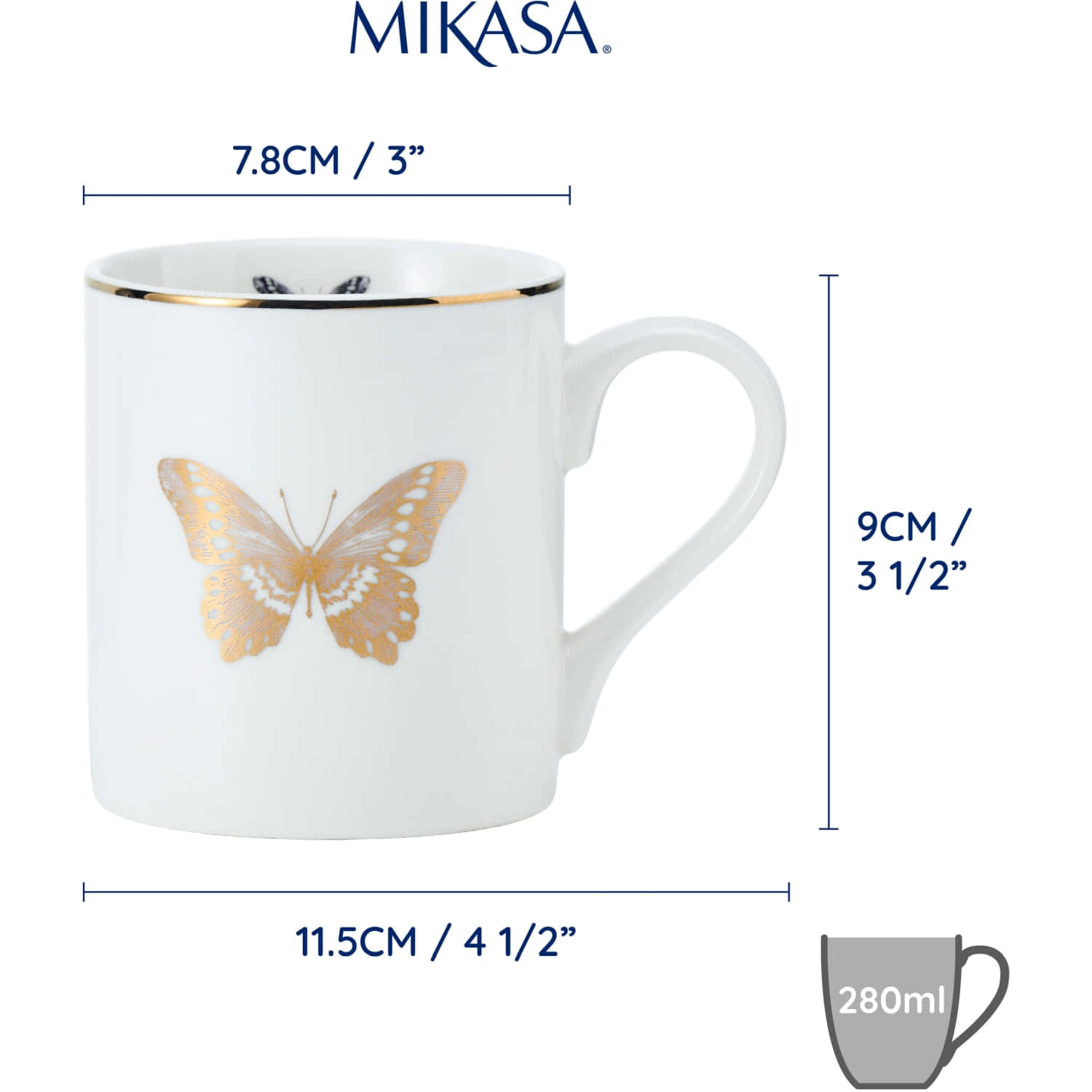 Mikasa Fine China 280ml Straight Sided Mug Butterfly