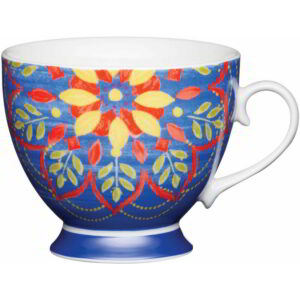 KitchenCraft Bone China 400ml Footed Mug Moroccan Blue