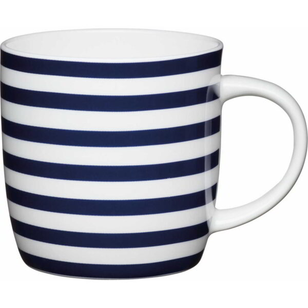 KitchenCraft Fine Bone China 425ml Barrel Shaped Mug Nautical Stripe