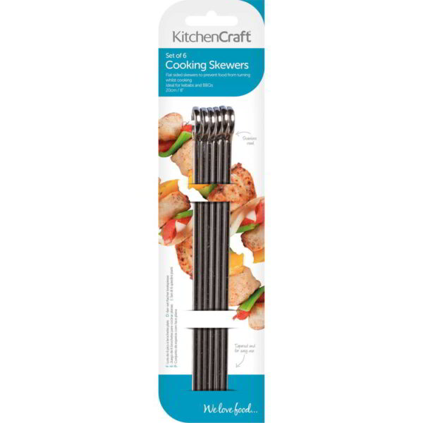 KitchenCraft Flat Sided Skewers 20cm Pack of Six