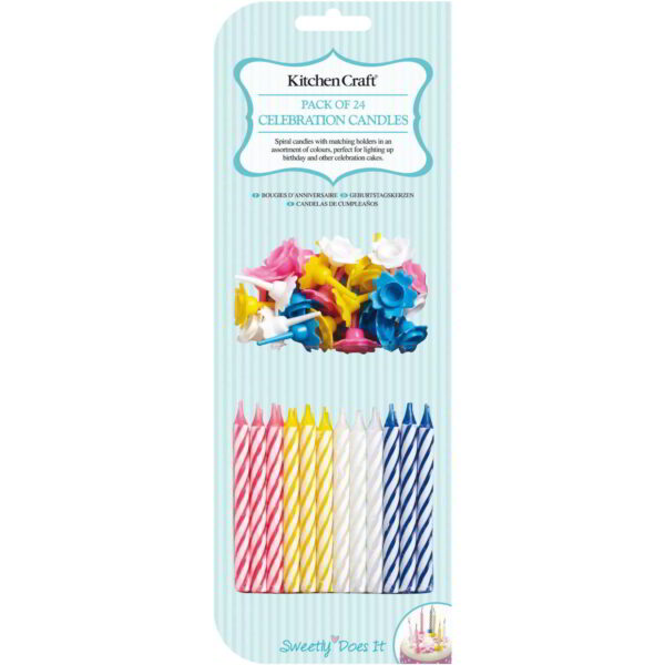 KitchenCraft Sweetly Does It Wax Birthday Candles with Holders Pack of Twenty-Four