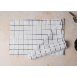 Mikasa Cotton  Linen Mix Check Table Runner Grey 230cm