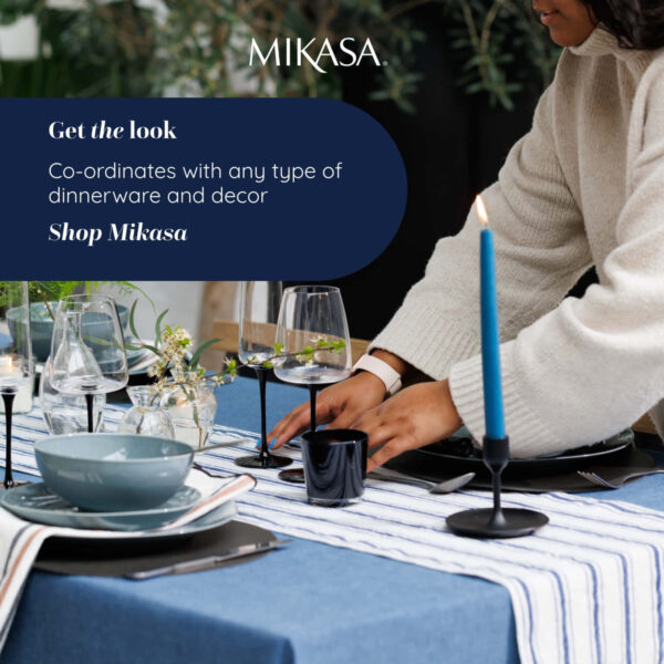 Mikasa Cotton  Linen Mix Stripe Table Runner Blue 230cm