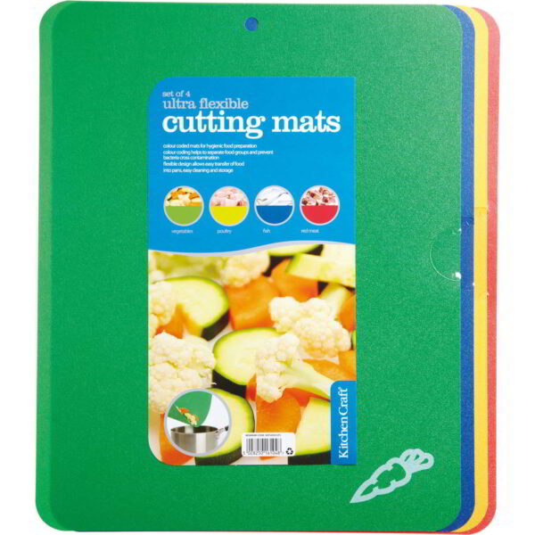 KitchenCraft Flexible Colour Coded Plastic Cutting Mats 30x38cm with Card Insert
