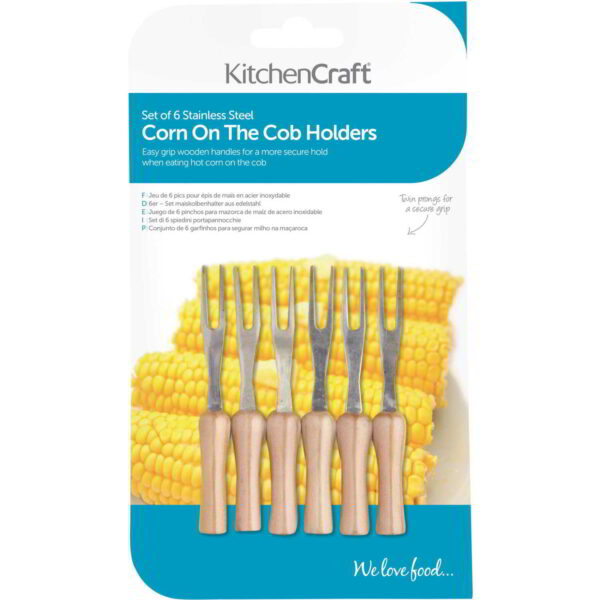 KitchenCraft Stainless Steel Corn on the Cob Holders Card of Six