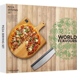 Pizza-alus bambusest ja pizzalõikur roostevaba Italian World of Flavours