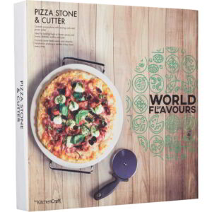 KitchenCraft World of Flavours Italian 32cm Pizza Stone Stand and Pizza Cutter Set