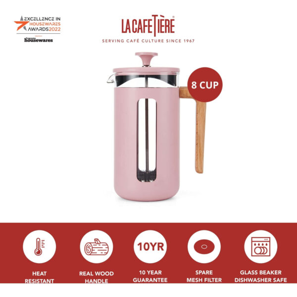 La Cafetière Pisa Stainless Steel Cafetière Eight Cup Pink