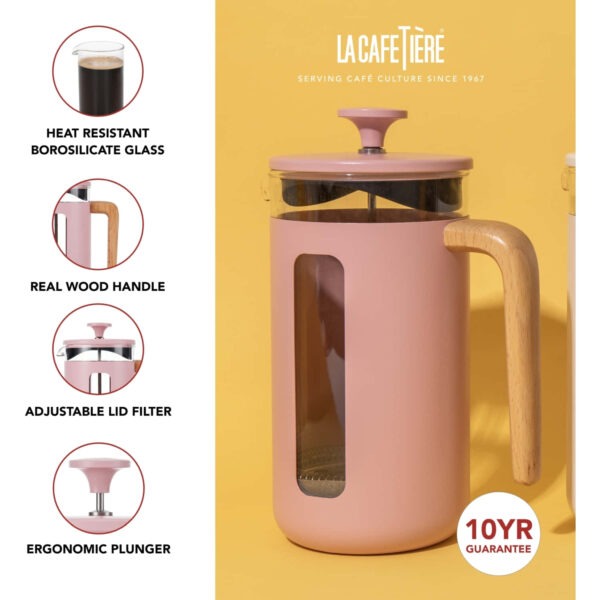 La Cafetière Pisa Stainless Steel Cafetière Eight Cup Pink