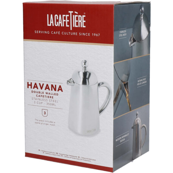 La Cafetière Havana Stainless Steel Double Walled Cafetière Three Cup