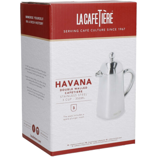 La Cafetière Havana Stainless Steel Double Walled Cafetière Three Cup