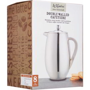 KitchenCraft Le’Xpress Stainless Steel Double Walled Insulated Cafetière Eight Cup Cafetière 1 Litre