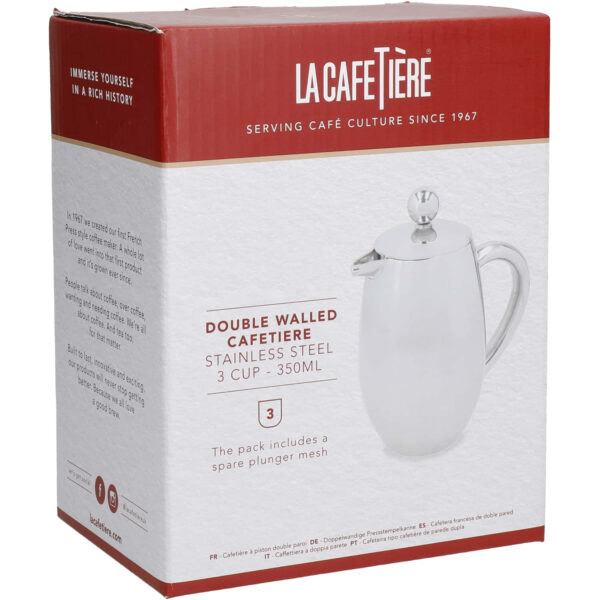 La Cafetière Stainless Steel Double Walled Insulated Cafetière Three Cup