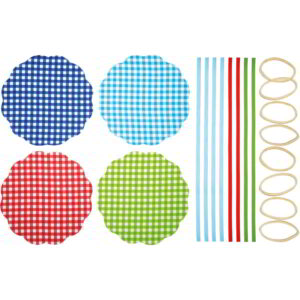 Home Made Set of Eight Fabric Jar Cover Kit - Gingham Patterned