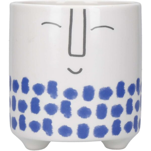 KitchenCraft Ceramic Blue Happy Face Planter. 10cm x 10cm x 11cm