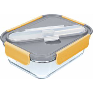 Built Stylist Glass 900ml Lunch Box with Stainless Steel Cutlery 16x21x7.5cm