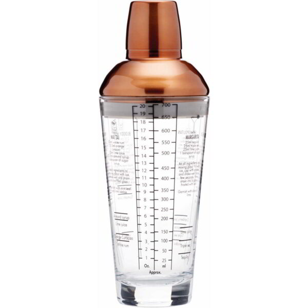 BarCraft Copper Finish Glass Cocktail Shaker 650ml
