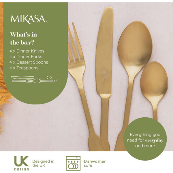 Mikasa Soho Gold 16pc Stainless Steel Cutlery Set