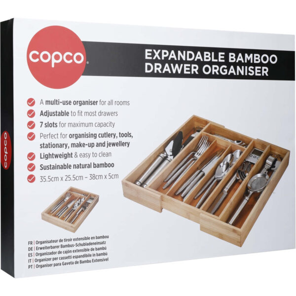 Söögiriistade-sahtli sisu bambus laiendatav 35.5x25.5x5cm-38x5cm Copco KitchenCraft