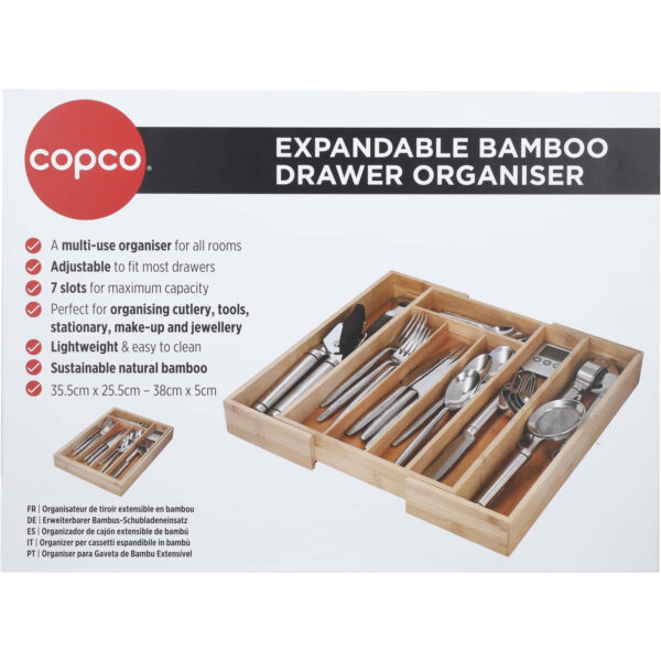 Söögiriistade-sahtli sisu bambus laiendatav 35.5x25.5x5cm-38x5cm Copco KitchenCraft