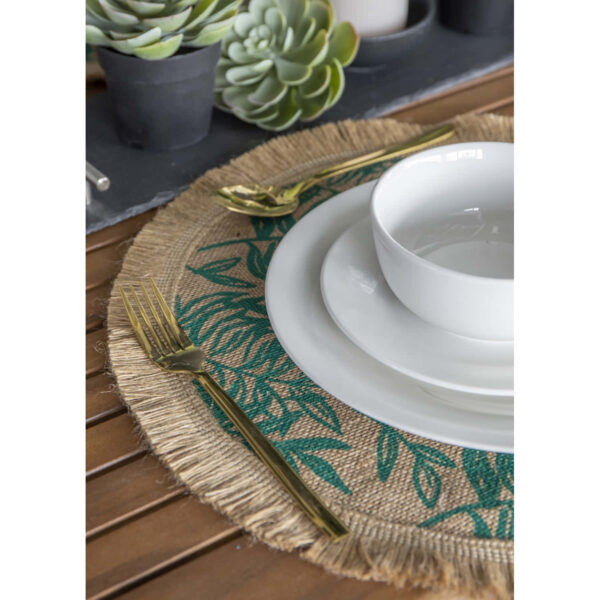 Creative Tops Hessian Jute Patterned Woven Placemats Green Leaf Set of 4 42cm