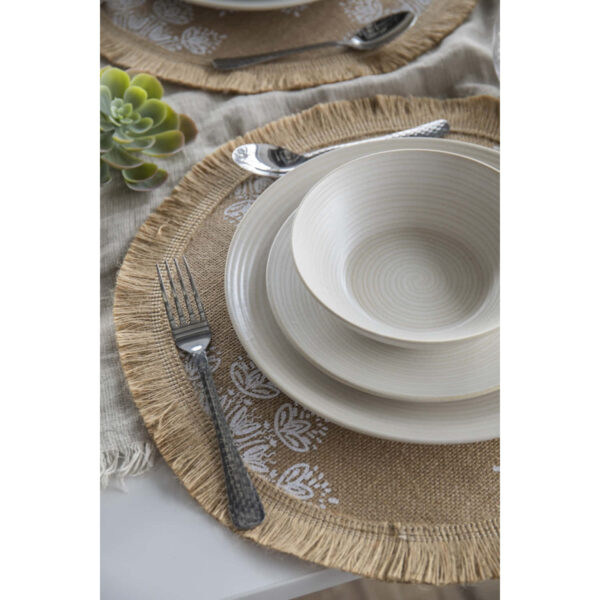 Creative Tops Hessian Jute Patterned Woven Placemats White Leaf Set of 4 42cm