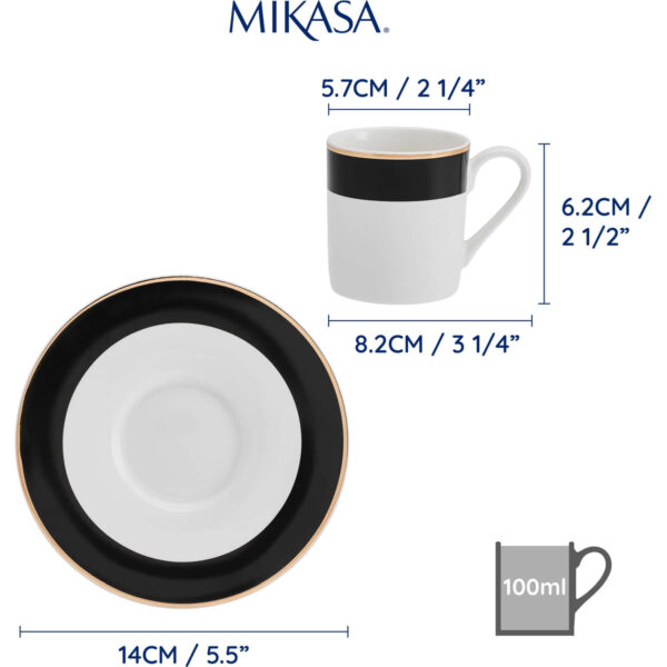 Mikasa Luxe Deco 2pc Fine China Espresso Cup & Saucer Set - Band Pattern 100ml
