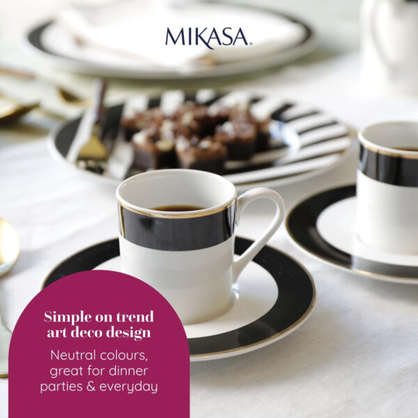 Mikasa Luxe Deco 2pc Fine China Espresso Cup & Saucer Set - Band Pattern 100ml