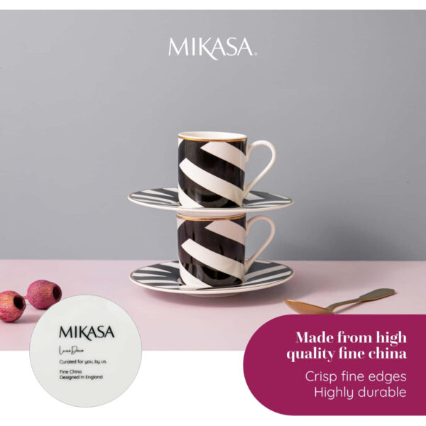 Mikasa Luxe Deco 2pc Fine China Espresso Cup & Saucer Set - Geo Pattern 110ml
