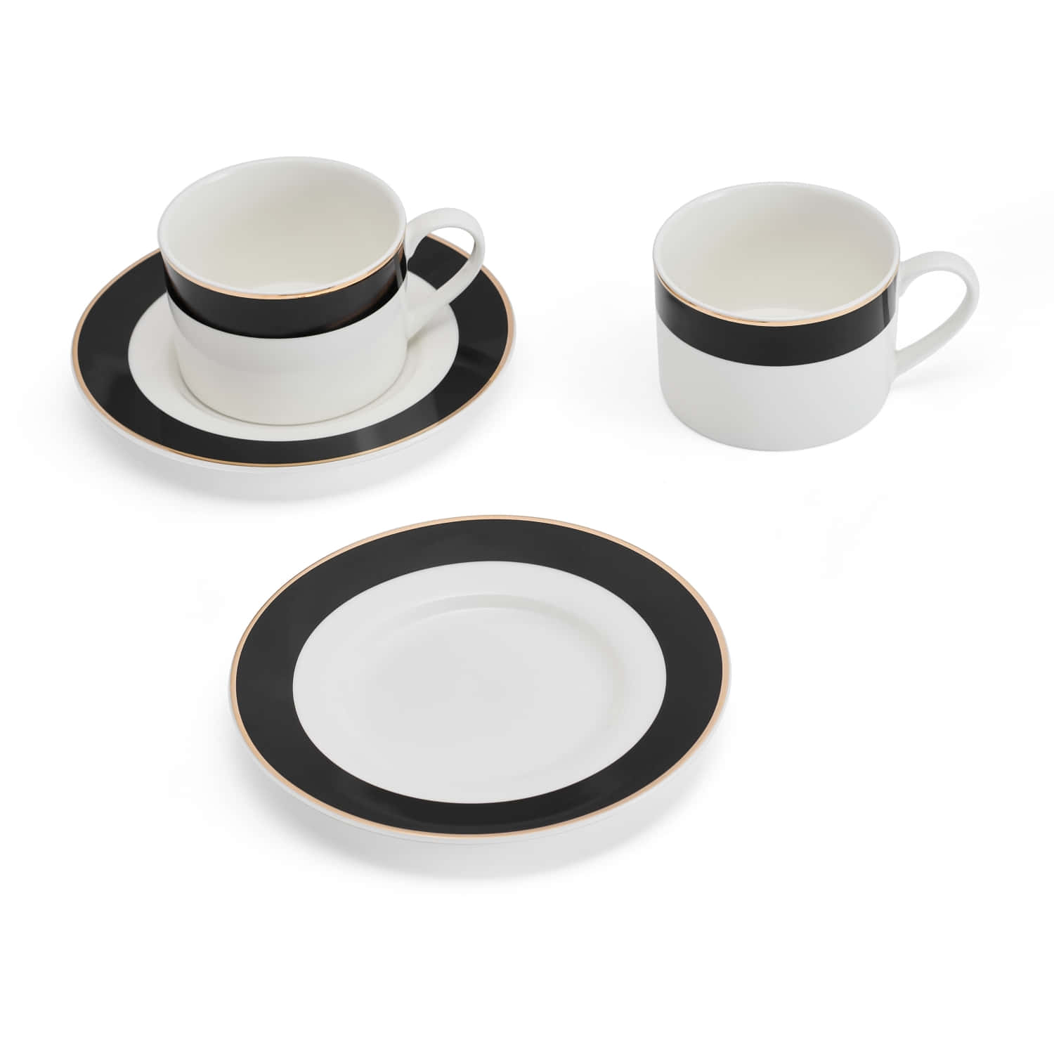 Mikasa Luxe Deco 2pc Fine China Tea Cup & Saucer Set - Band Pattern 200ml