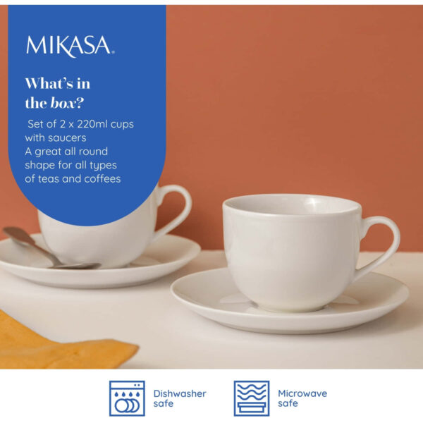 Mikasa Chalk 2pc Porcelain Tea Cup & Saucer Set 220ml