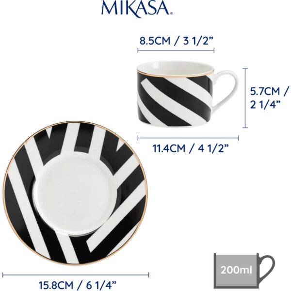 Mikasa Luxe Deco 2pc Fine China Tea Cup & Saucer Set - Geo Pattern 250ml