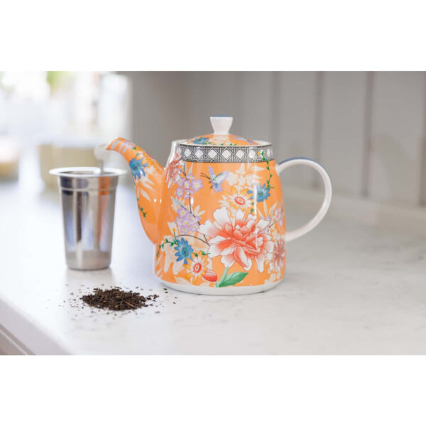 London Pottery Ceramic Bell Shaped Filter Teapot Coral Floral 1 L