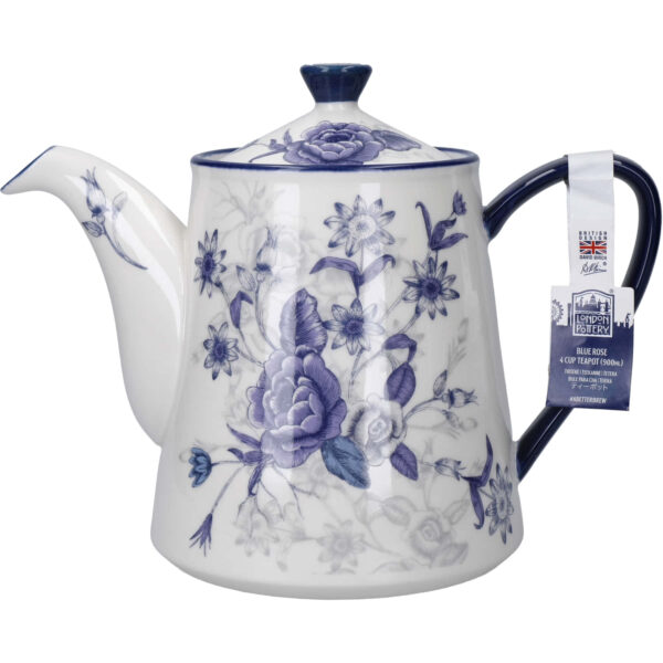 London Pottery Ceramic Blue Rose 900ml Teapot
