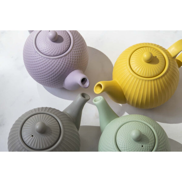 London Pottery Ceramic Globe 900ml Textured Teapot Yellow Ridged