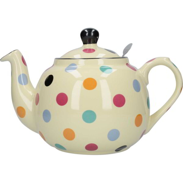 London Pottery Farmhouse Teapot Ivory/Multi-Spot Six Cup - 1.2 Litres